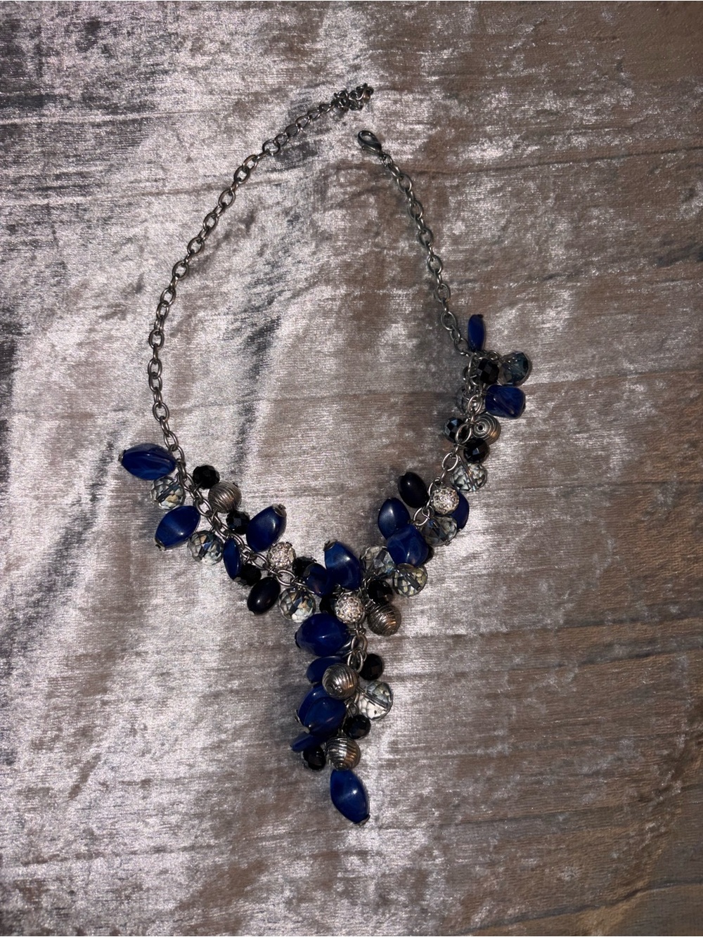 Unbranded Blue Cluster Bib Necklace with Silver Accents